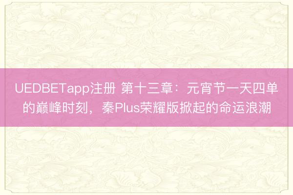 UEDBETapp注册 第十三章:元宵节一天四单的巅峰时刻,秦Plus荣耀版掀起的命运浪潮