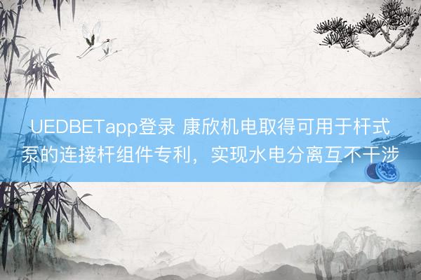 UEDBETapp登录 康欣机电取得可用于杆式泵的连接杆组件专利,实现水电分离互不干涉